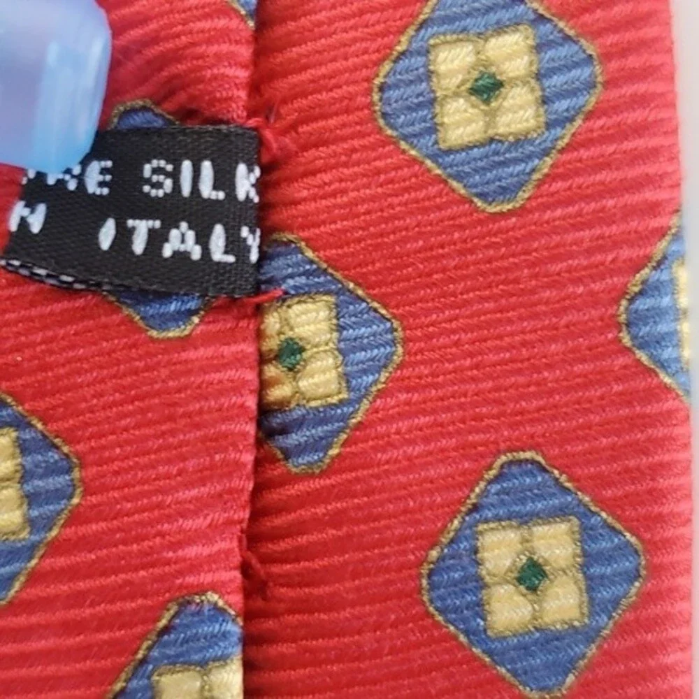 STEFANO RICCI MEN'S GEOMETRIC DIAMONDS SILK TIE RED BLUE YELLOW 4
